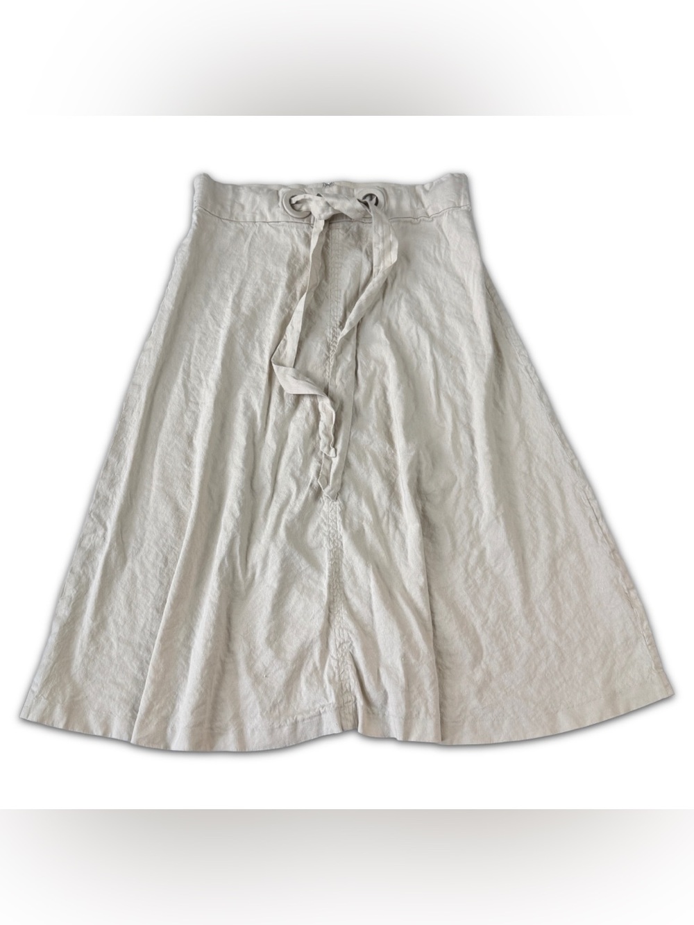 Cremieux Midi Skirt Womens 12 Solid Beige Linen Rayon Blend Attached‎ Belt